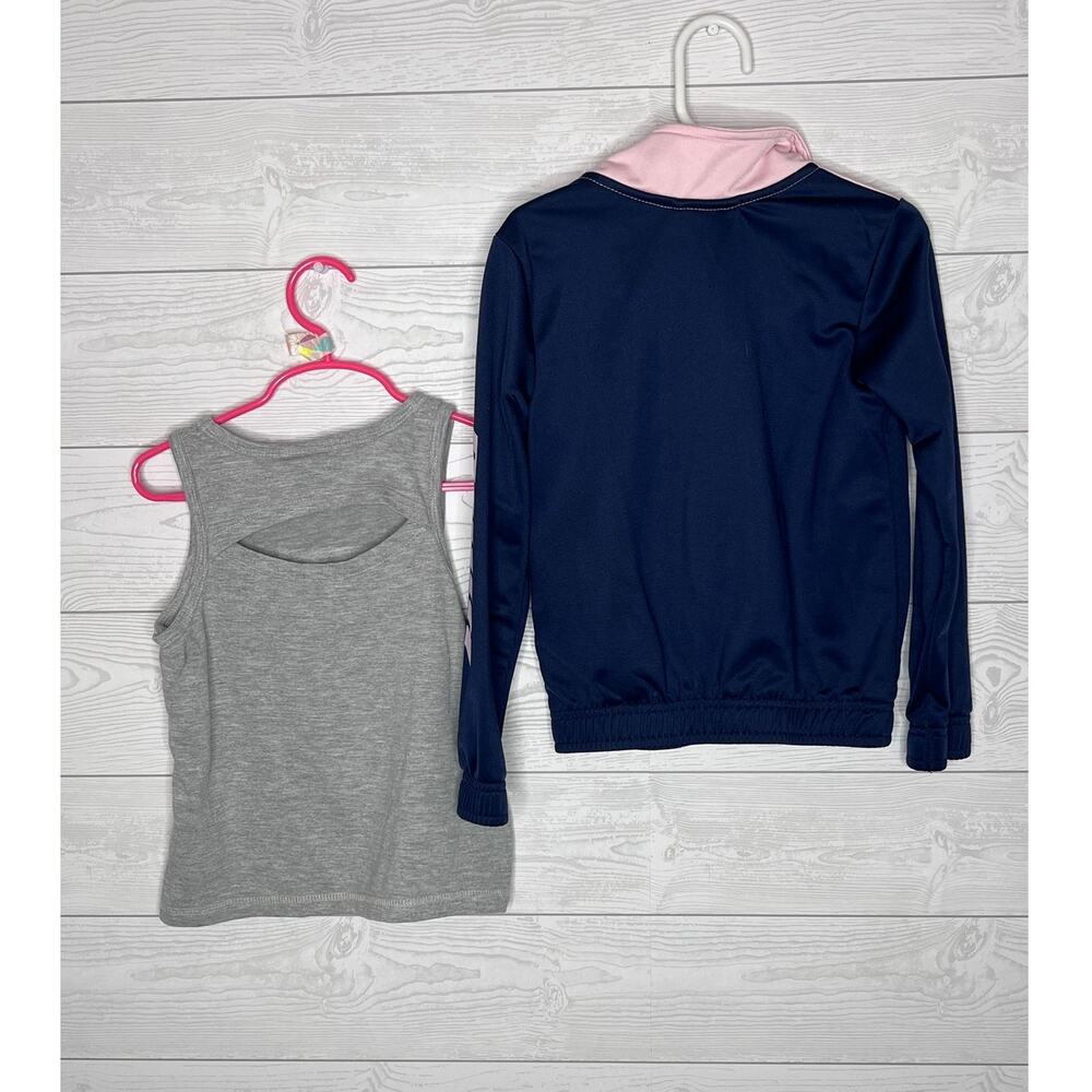 PUMA Girls Navy Pink Track Jacket & Gray Tank Top Set Size 5 Activewear Outfit - Picture 2 of 11